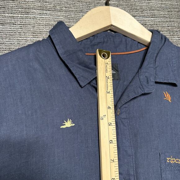 Rip Curl Shirt Men's L Blue Short Sleeve Button Up Embroidered Logos Pocket - Picture 6 of 13